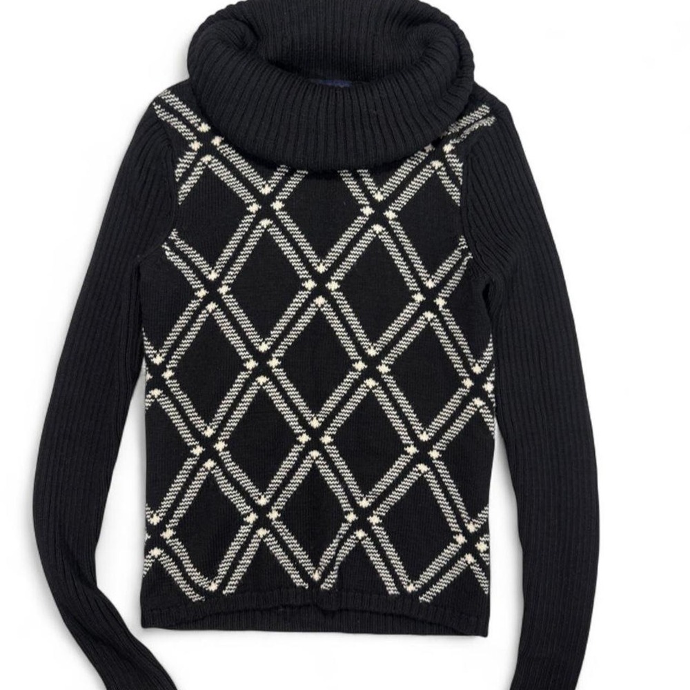 Ann Taylor 100% Italian Merino Wool Diamond Cowl Neck Sweater Y2K Après Ski